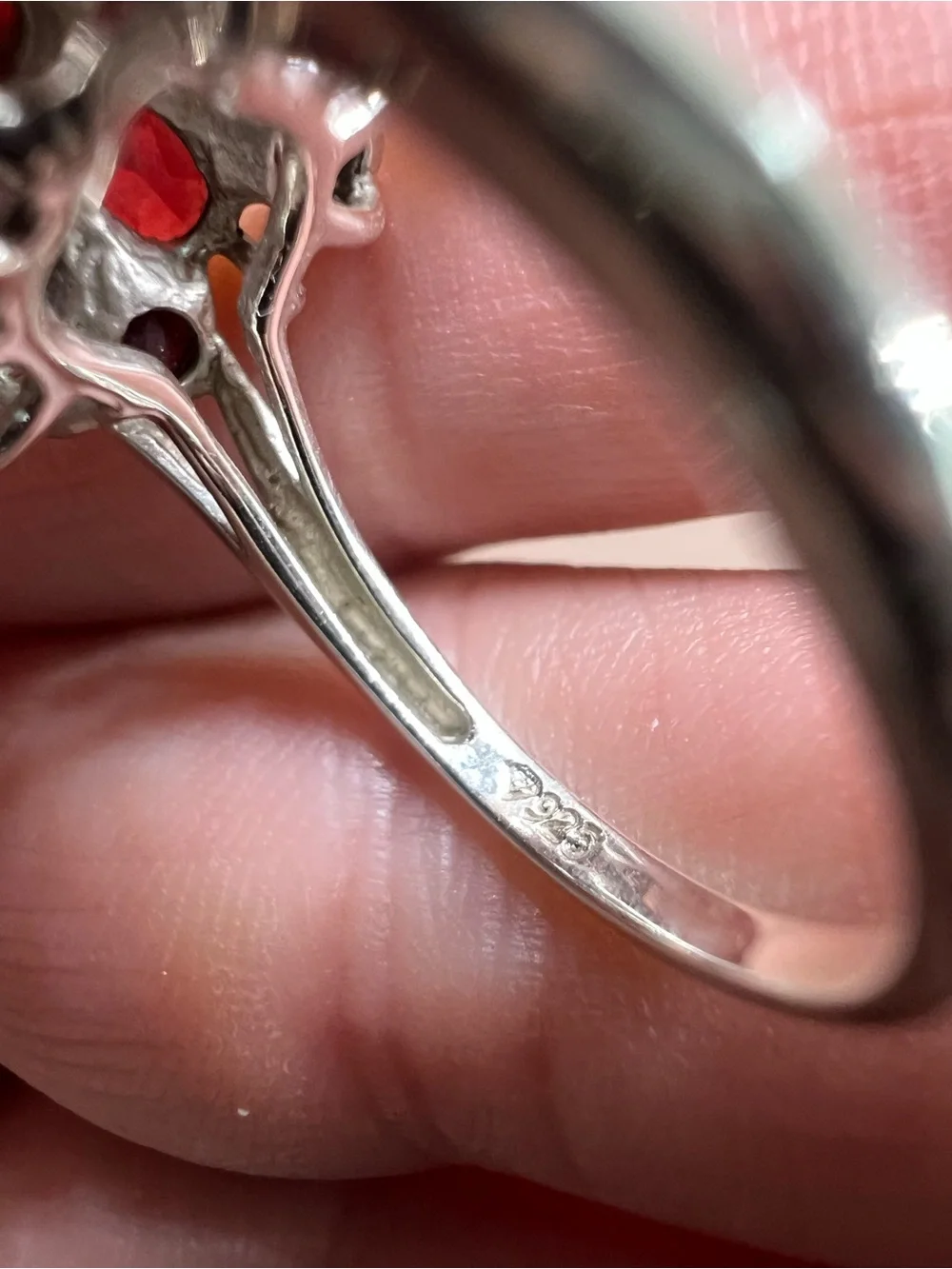 Sterling Silver Garnet Cluster Ring - Deep Red